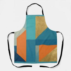 Teal Oranje Goud Geometrisch Abstract Schort