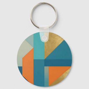 Teal Oranje Goud Geometrisch Abstract Sleutelhanger
