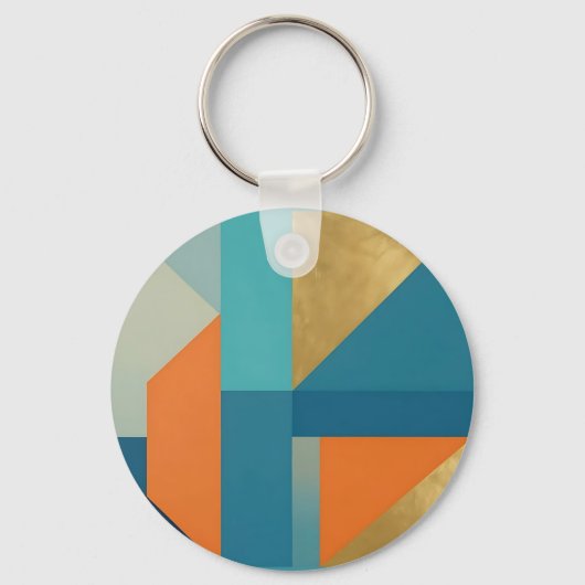 Teal Oranje Goud Geometrisch Abstract Sleutelhanger (Voorkant)