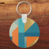 Teal Oranje Goud Geometrisch Abstract Sleutelhanger (Achterkant)
