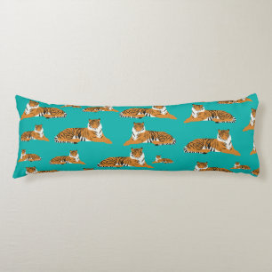Teal Oranje Jungle Tijger Dier Patroon Lichaamskussen