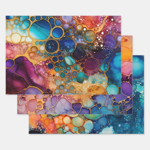 Teal Oranje Paars Abstract Alcohol Inkt Inpakpapier Vel