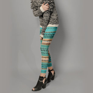 Teal Oranje patroon  Leggings