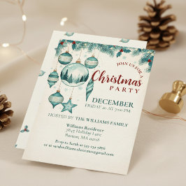  Teal Ornament Christmas Party Invitation Art Kaart