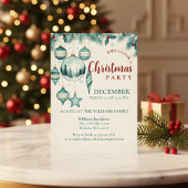  Teal Ornament Christmas Party Invitation Art Kaart