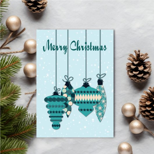 Teal Ornaments Christmas Kaart