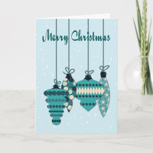 Teal Ornaments Christmas Kaart (Voorkant)