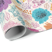 Teal Paars Geel Lente Weide Bloemen Bruiloft Cadeaupapier (Rol Hoek)