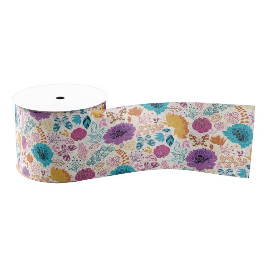 Teal Paars Geel Lente Weide Trouw Grosgrain Lint (Spoel)