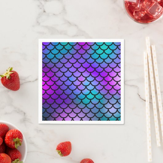 Teal Paars Roze Blauwe Zeemeermin Schubben Fantasi Servet (Insitu)