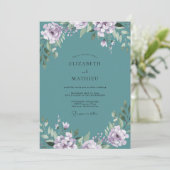 Teal Paarse Blad Bruiloft Kaart (Staand voorkant)