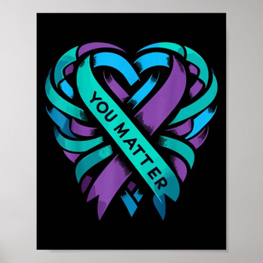 Teal Paarse Hart Jezelf Preventie van Zelfmoordbew Poster (Voorkant)
