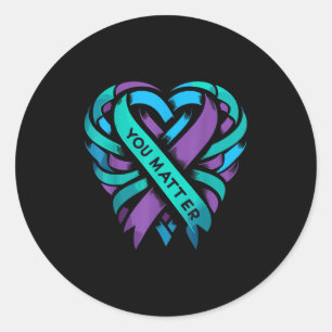 Teal Paarse Hart Jij Preventie van zelfmoord bewus Ronde Sticker