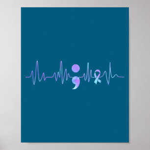 Teal Paarse Hartslag Puntkomma Suïcidepreventie Poster