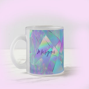 Teal & Paarse Iridescente Ontwerp 2, Script Naam Matglas Koffiemok