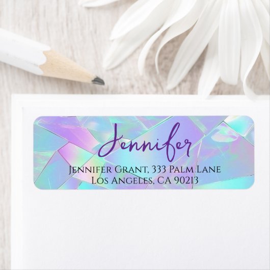 Teal & Paarse Iriserende Ontwerp, Script Naam Etiket (Insitu)