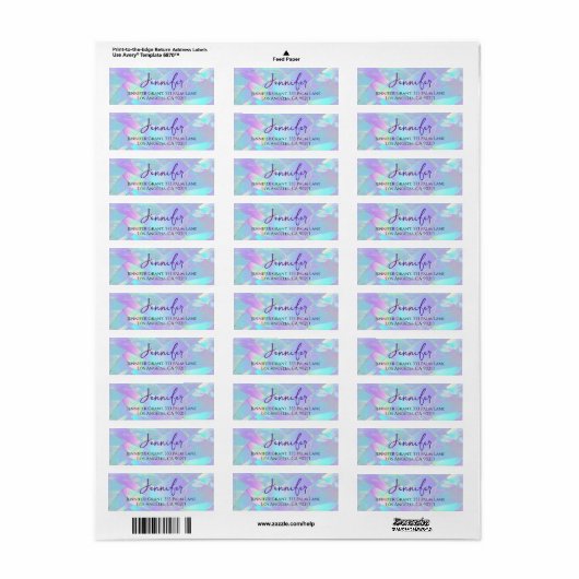 Teal & Paarse Iriserende Ontwerp, Script Naam Etiket (Full Sheet)