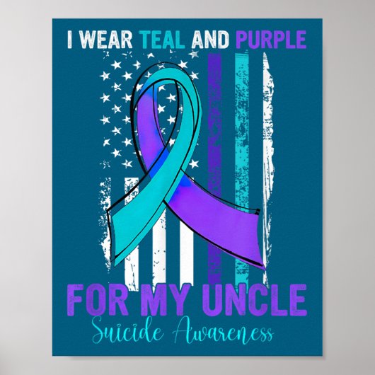 Teal Paarse Lint Zelfmoordbewustzijn Vlag Oom Poster (Voorkant)