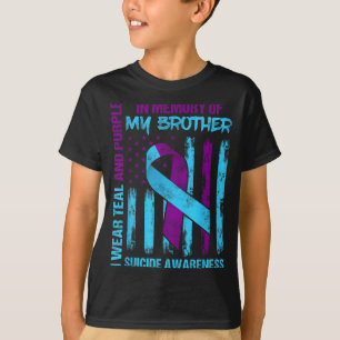 Teal Paarse Lint Zelfmoordbewustzijns Vlag Broer T-shirt