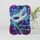 Teal & Paarse Maskerade Bal Kaart (Staand voorkant)
