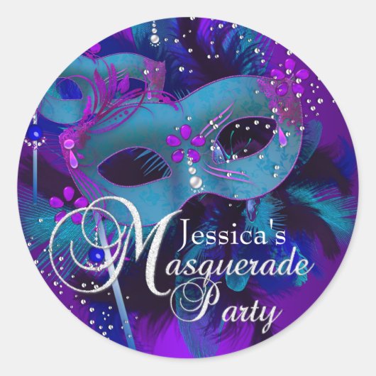 Teal & Paarse Maskers Maskerade Feest Sticker (Voorkant)