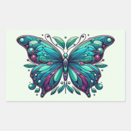 Teal & Paarse Vlinder 4 Rechthoekige Sticker