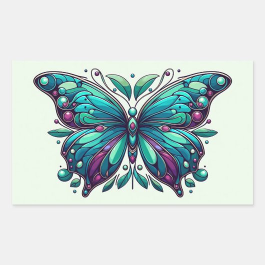 Teal & Paarse Vlinder 4 Rechthoekige Sticker (Voorkant)