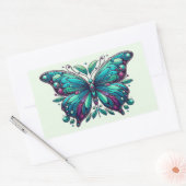 Teal & Paarse Vlinder 4 Rechthoekige Sticker (Envelop)