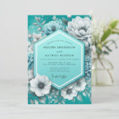 Teal Painterly Anemone Wedding Kaart (Staand voorkant)
