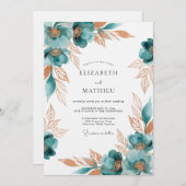 Teal Painterly Floral Romance Wedding Kaart (Voorkant / Achterkant)