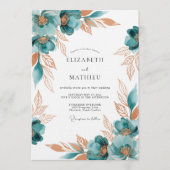 Teal Painterly Floral Romance Wedding Kaart (Voorkant)