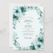 Teal Painterly Winter Wedding Kaart (Voorkant)