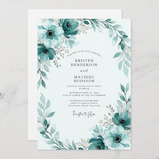 Teal Painterly Winter Wedding Kaart (Voorkant / Achterkant)