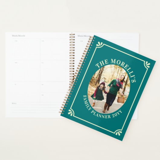 Teal & Pale Yellow Oval Photo Family Planner (Display)