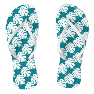 Teal palmenblad print strand slippers of flip flop