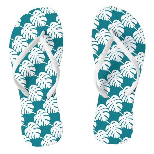 Teal palmenblad print strand slippers of flip flop (Voetbed)