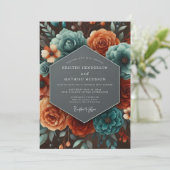 Teal Paprika Autumnal Wedding Kaart (Staand voorkant)