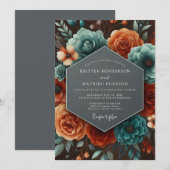 Teal Paprika Autumnal Wedding Kaart (Voorkant / Achterkant)