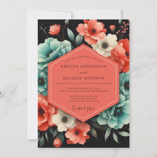 Teal Paprika Bloom Wedding Kaart (Voorkant)