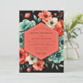 Teal Paprika Bloom Wedding Kaart (Staand voorkant)
