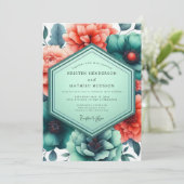 Teal Paprika Vibrant Flora Wedding Kaart (Staand voorkant)