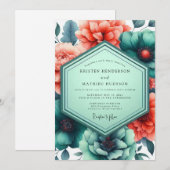 Teal Paprika Vibrant Flora Wedding Kaart (Voorkant / Achterkant)