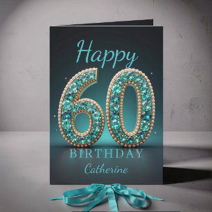 Teal Parel Diamant Glam 60e Verjaardagsgroet Kaart