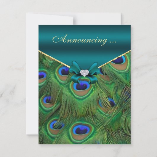 Teal Pauw Huwelijksaankondiging Aankondiging (Voorkant)