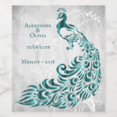 Teal Pauwbladhoning Klimplant Trouw Wijnlabel Wijn Etiket (Enkel label)