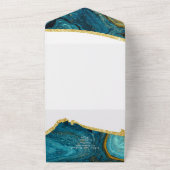 Teal Pauwblauw Gouden Agaten Bruiloft All In One Uitnodiging (Buitenkant)