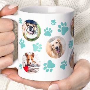 Teal Pawprint 8 huisdierhond foto collage Koffiemok