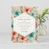 Teal Peach Floral Ethereal Wedding Kaart (Staand voorkant)