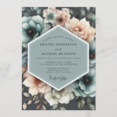 Teal & Peach Painterly Bloom Wedding Kaart (Voorkant)
