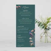 Teal Peacock Hand-Drawn Wedding Menu (Staand voorkant)